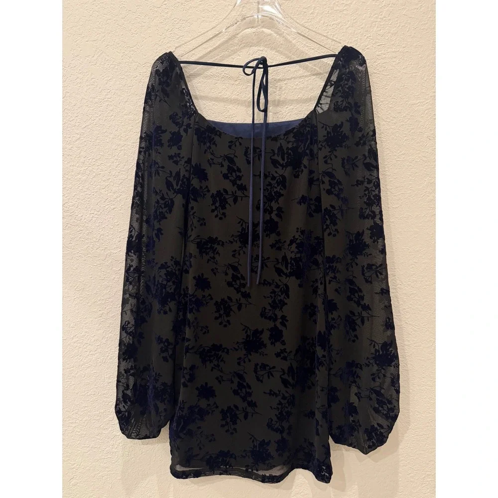 Lucy In The Sky Velvet Burnout Mesh Mini Dress S Blue Black Dark Coquette Party